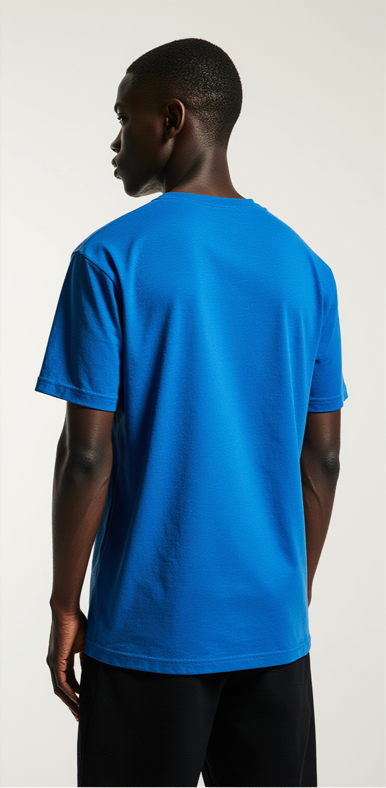 Bold Blue Graphic T-Shirt – Modern Art Silhouette Print Tee for Men