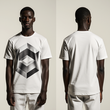 White Geometric Optical Illusion T-Shirt – Modern Minimalist Men’s Graphic Tee