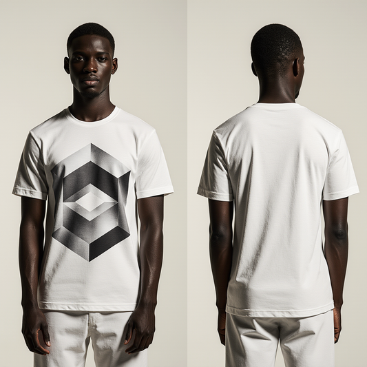 White Geometric Optical Illusion T-Shirt – Modern Minimalist Men’s Graphic Tee
