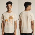 Beige Sunset Palm Tree T-Shirt – Minimalist Tropical Graphic Tee for Men