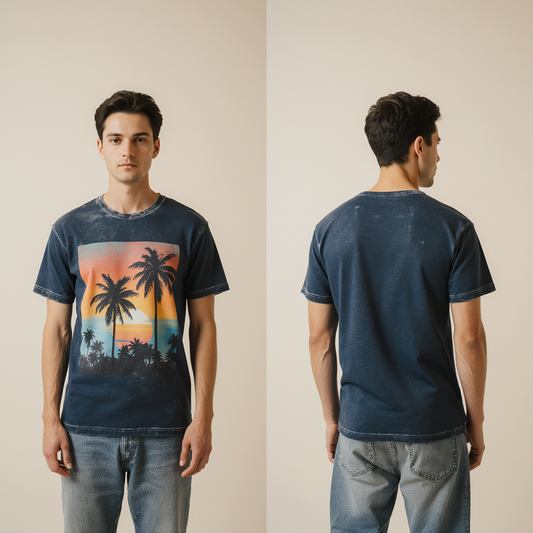 Vintage Sunset Palm Tree Graphic T-Shirt – Retro Summer Beach Style for Men
