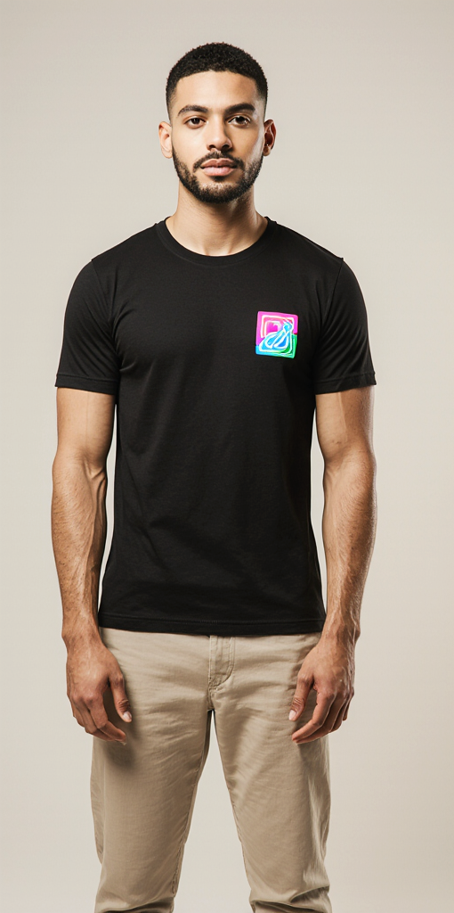 Black Minimal Neon Logo T-Shirt for Men – Premium Streetwear – Soft Cotton