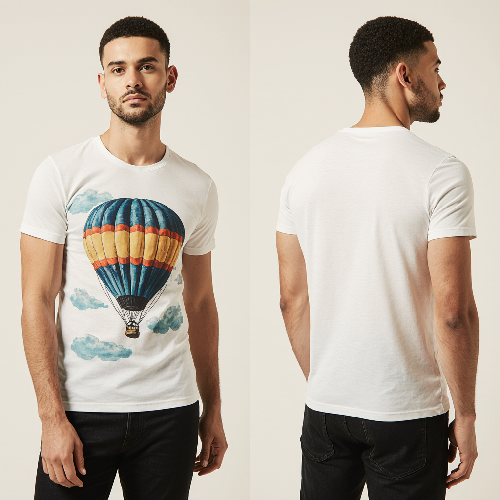 White Hot Air Balloon Graphic T-Shirt for Men – Premium Cotton – Vintage Travel Style