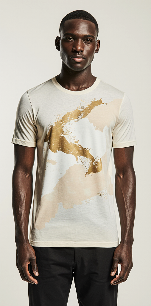 Beige and Gold Abstract Print T-Shirt for Men – Premium Cotton – Modern Luxury Streetwear