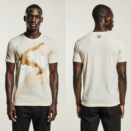 Beige and Gold Abstract Print T-Shirt for Men – Premium Cotton – Modern Luxury Streetwear