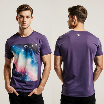 Purple Galaxy Print T-Shirt for Men – Cosmic Streetwear – Premium Cotton Tee