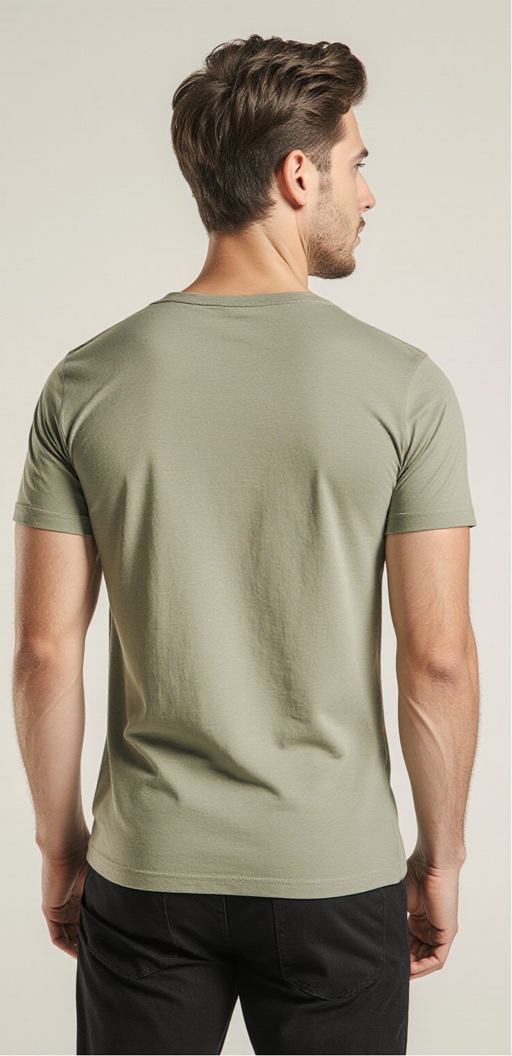 Men’s Khaki Green Mountain & Forest Graphic T-Shirt – Nature Style, Casual & Outdoor Wear