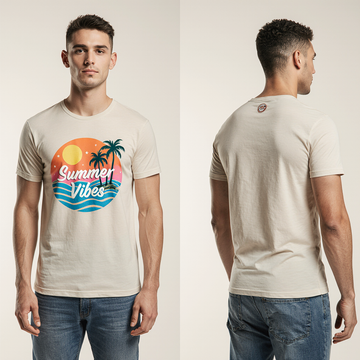 Beige "Summer Vibes" Graphic T-Shirt for Men – Premium Cotton – Tropical Beach Style