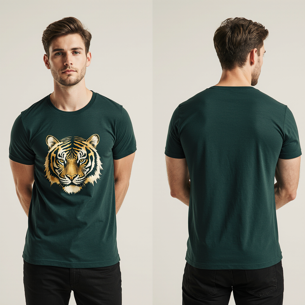 Dark Green Tiger Head Graphic T-Shirt for Men – Premium Cotton – Modern Streetwear