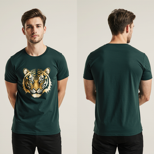 Dark Green Tiger Head Graphic T-Shirt for Men – Premium Cotton – Modern Streetwear