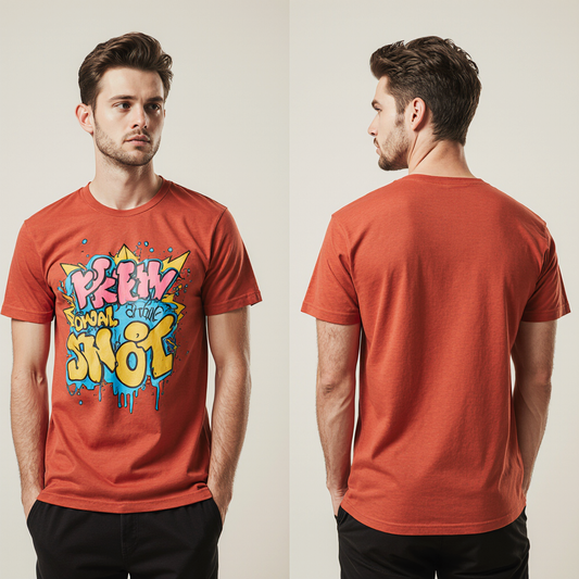 Red Graffiti Streetwear T-Shirt for Men – Premium Cotton – Urban Hip-Hop Style

