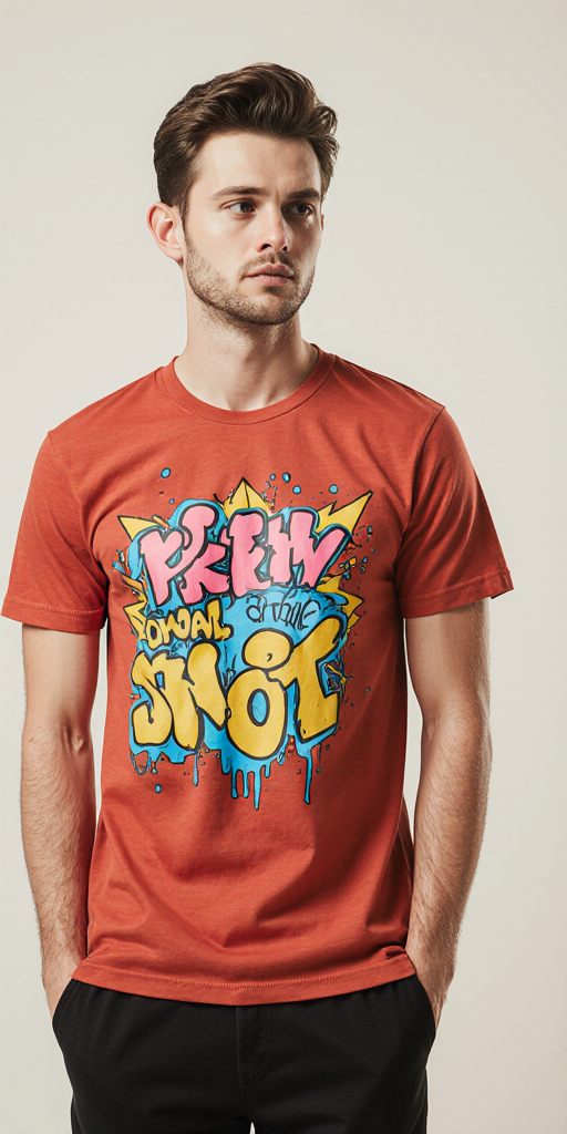 Red Graffiti Streetwear T-Shirt for Men – Premium Cotton – Urban Hip-Hop Style