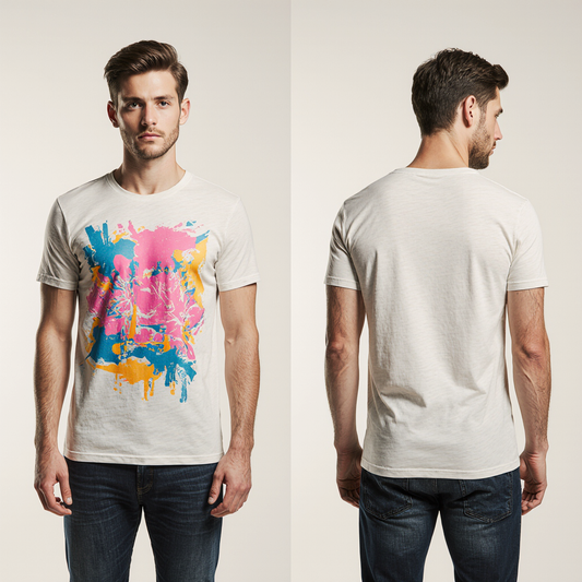White Abstract Color Splash T-Shirt for Men – Premium Cotton – Modern Streetwear