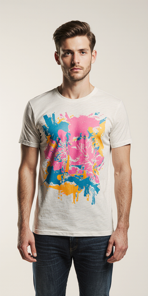 White Abstract Color Splash T-Shirt for Men – Premium Cotton – Modern Streetwear
