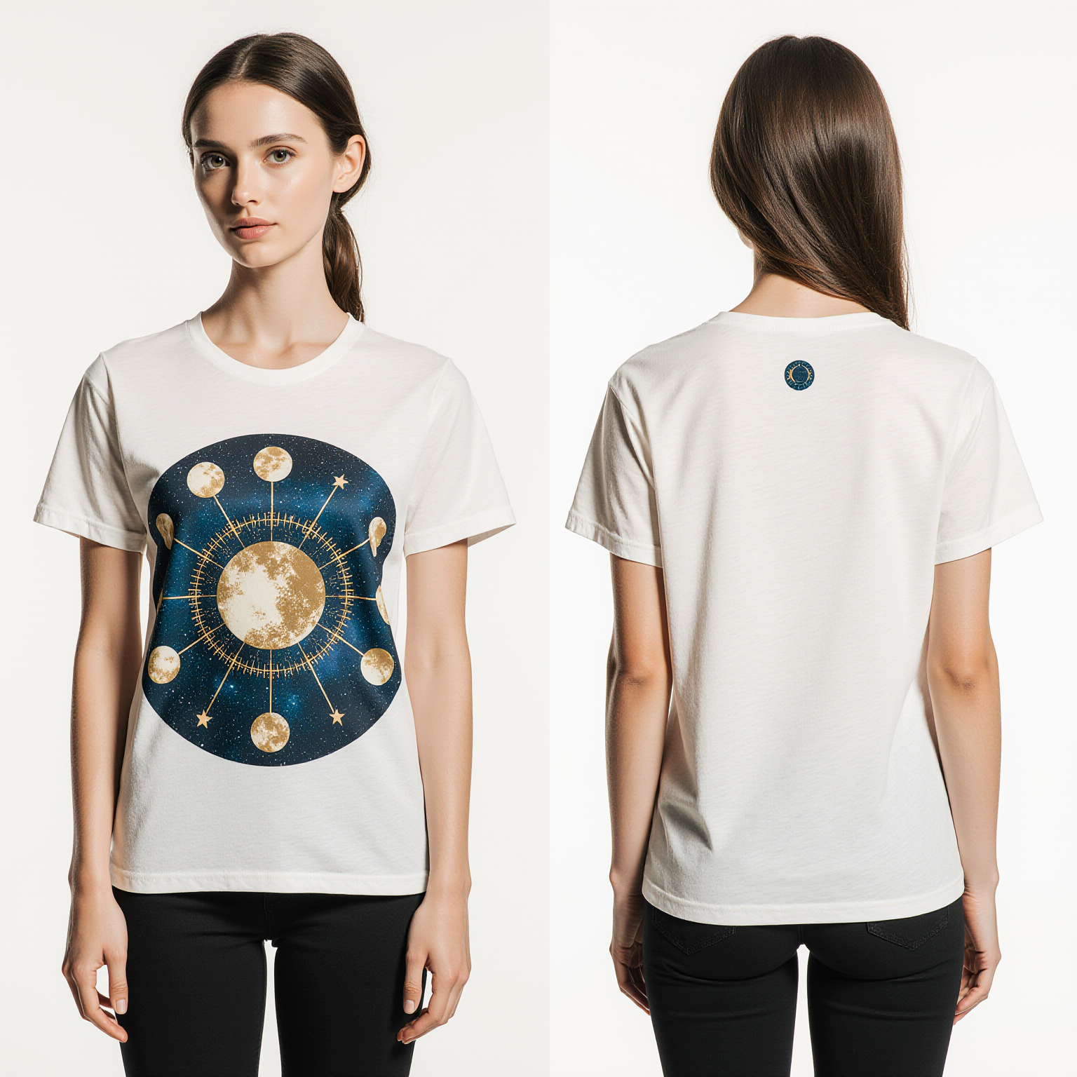 Women’s Astrology Moon Phase T-Shirt – Celestial Graphic Tee, Boho Chic Cosmic Fashion