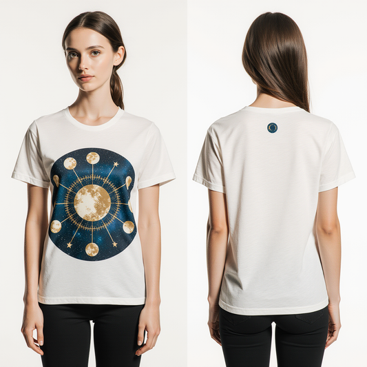 Women’s Astrology Moon Phase T-Shirt – Celestial Graphic Tee, Boho Chic Cosmic Fashion