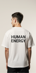 Men’s Oversized White T-Shirt – “HUMAN ENERGY” Heart Graphic Luxury Streetwear