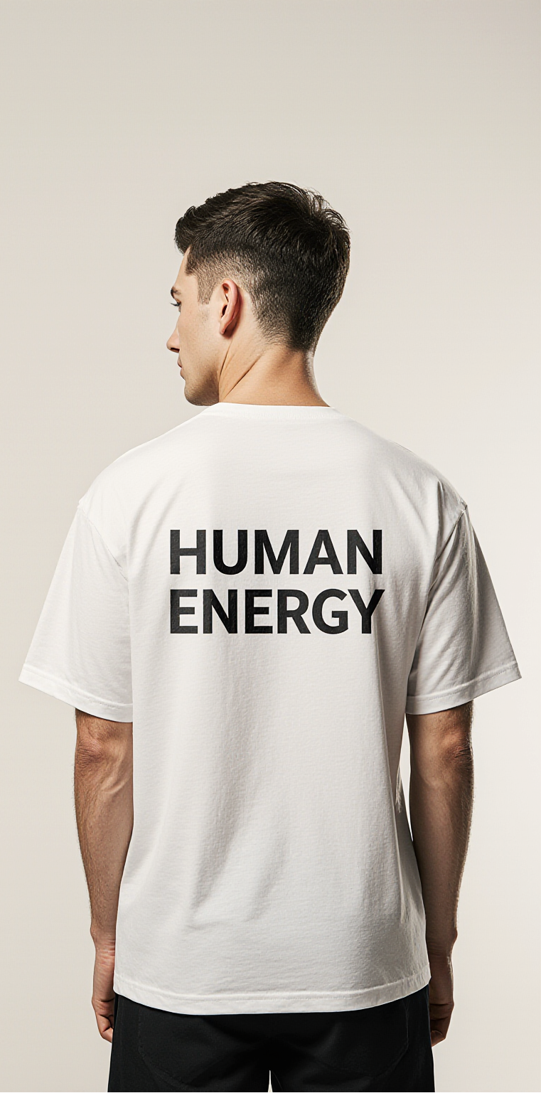 Men’s Oversized White T-Shirt – “HUMAN ENERGY” Heart Graphic Luxury Streetwear