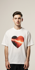 Men’s Oversized White T-Shirt – “HUMAN ENERGY” Heart Graphic Luxury Streetwear