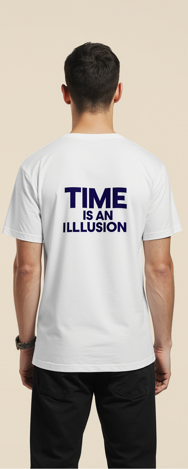 Men’s Oversized White T-Shirt – “TIME IS AN ILLUSION” Hourglass Graphic Streetwear
