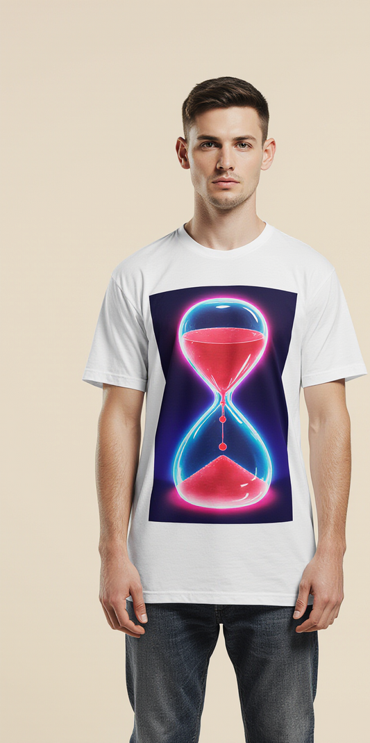 Men’s Oversized White T-Shirt – “TIME IS AN ILLUSION” Hourglass Graphic Streetwear