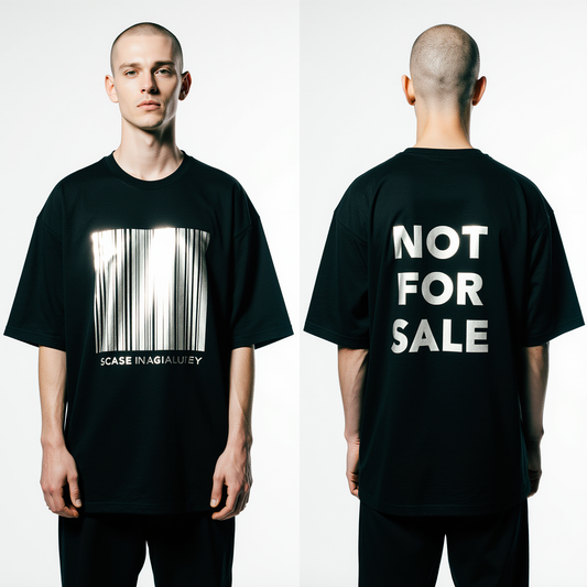 Men’s Oversized Black T-Shirt – “NOT FOR SALE” Barcode Graphic Streetwear
