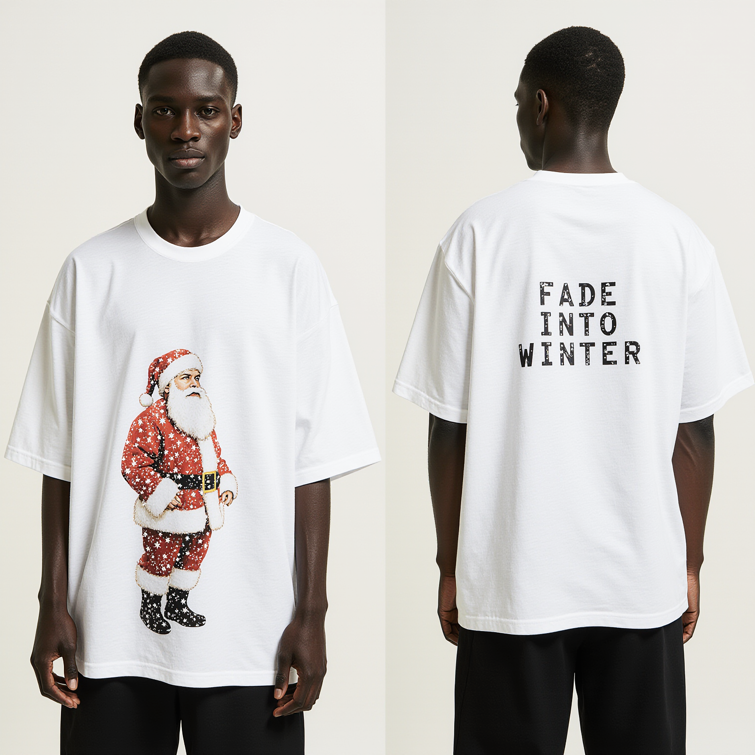 Oversized White Santa Claus T-Shirt – Fade Into Winter Graphic Tee – Streetwear Holiday Fashion
