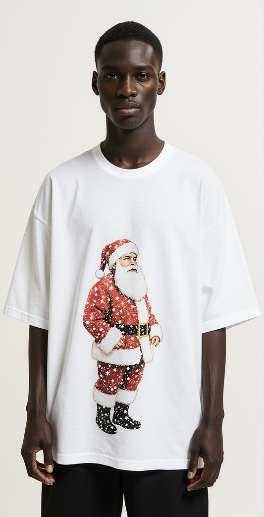 Oversized White Santa Claus T-Shirt – Fade Into Winter Graphic Tee – Streetwear Holiday Fashion