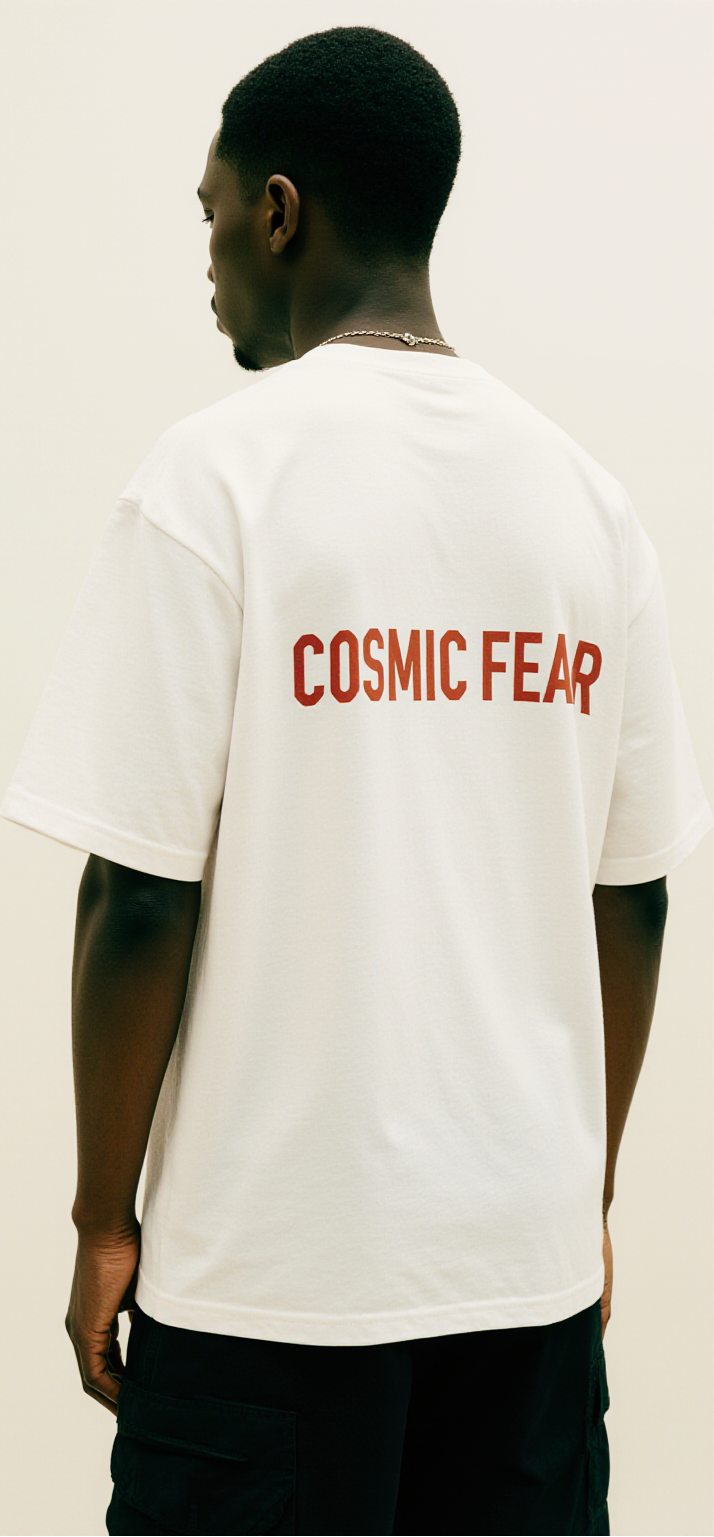 Oversized White Halloween Pumpkin T-Shirt – Cosmic Fear Graphic Tee – Streetwear Spooky Fashion