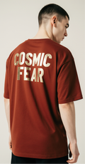 Oversized Red Halloween Pumpkin T-Shirt – Cosmic Fear Galaxy Graphic Tee – Unisex Spooky Streetwear