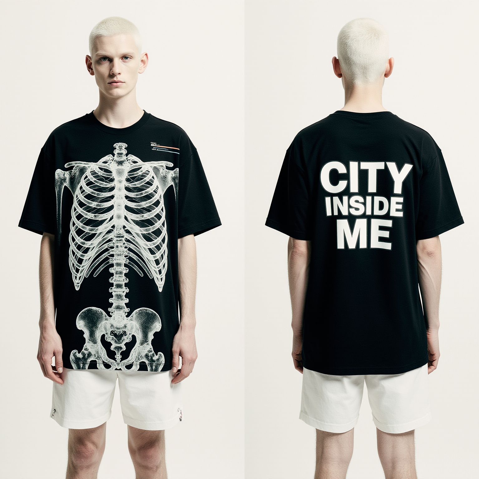 Oversized Black T-Shirt for Men – X-Ray Skeleton Graphic – Streetwear "City Inside Me"