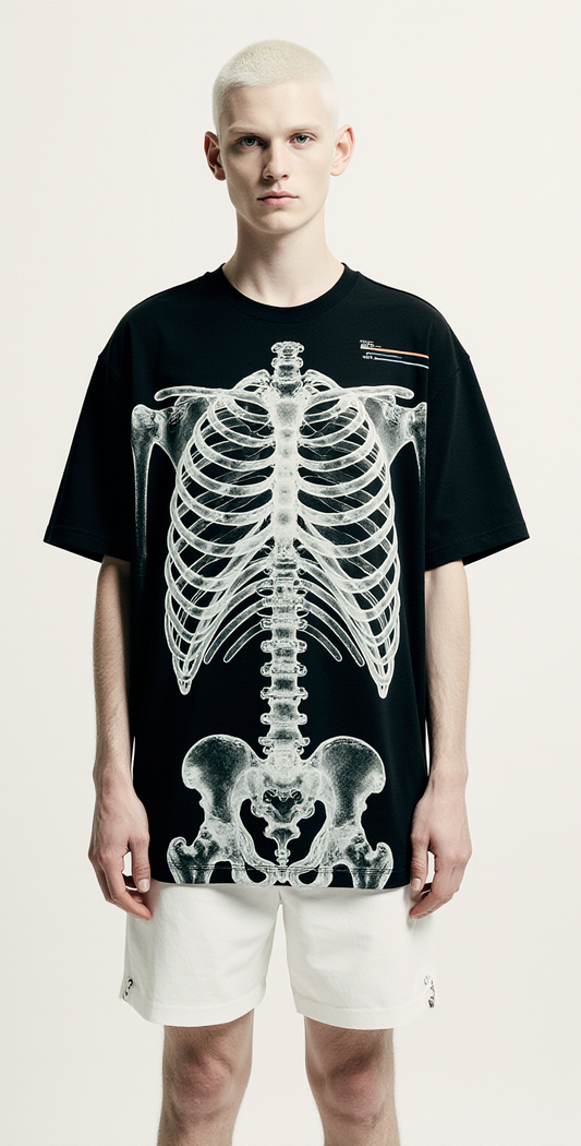 Oversized Black T-Shirt for Men – X-Ray Skeleton Graphic – Streetwear "City Inside Me"
