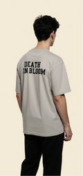Oversized Grey Skeleton Rose T-Shirt – Death in Bloom Graphic Tee – Gothic Streetwear Unisex Shirt