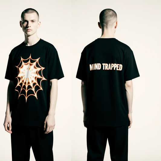 Oversized Black Spiderweb T-Shirt – Mind Trapped Graphic Tee – Gothic Streetwear Unisex Shirt
