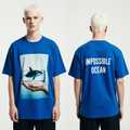 Oversized Blue T-Shirt for Men – Whale in Glass Graphic – Streetwear 