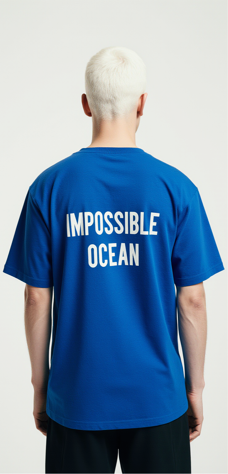 Oversized Blue T-Shirt for Men – Whale in Glass Graphic – Streetwear "Impossible Ocean"