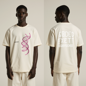 Oversized Cream T-Shirt for Men – DNA Helix Graphic – Streetwear "Coded Existence"