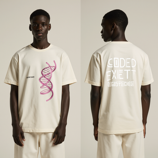 Oversized Cream T-Shirt for Men – DNA Helix Graphic – Streetwear "Coded Existence"