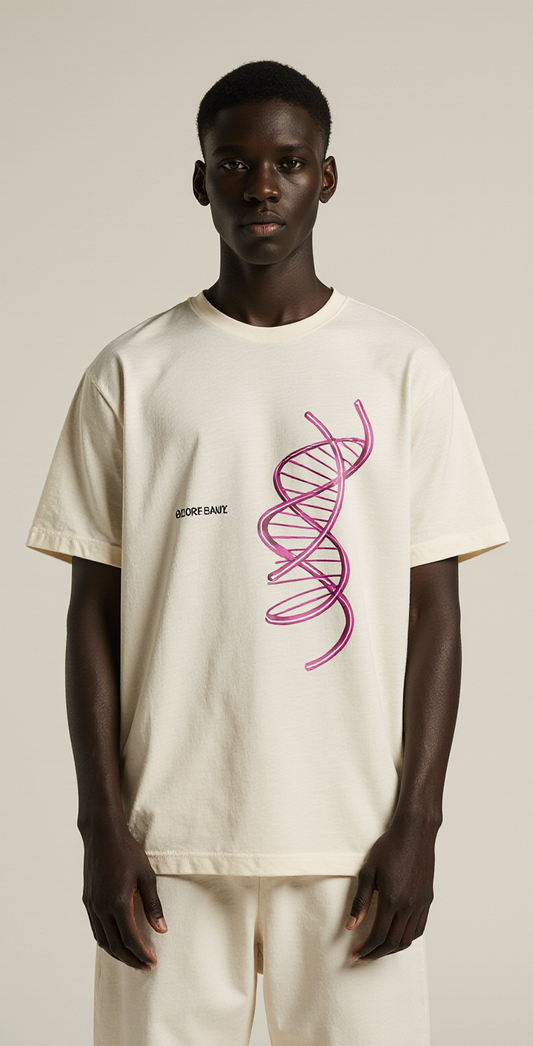 Oversized Cream T-Shirt for Men – DNA Helix Graphic – Streetwear "Coded Existence"
