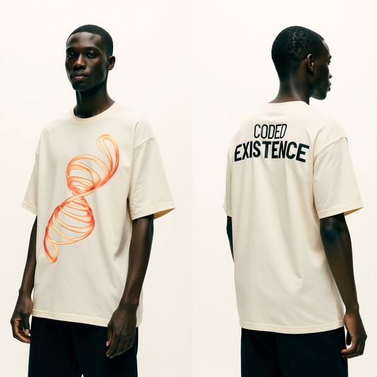 Oversized Cream T-Shirt for Men – DNA Helix Graphic – Streetwear "Coded Existence"