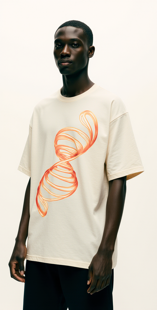 Oversized Cream T-Shirt for Men – DNA Helix Graphic – Streetwear "Coded Existence"