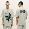 Oversized Grey Graphic T-Shirt – Hallowed Fracture Screaming Face Tee – Dark Streetwear Unisex Fashion