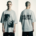 Oversized Grey Abstract Graphic T-Shirt – Hallowed Fracture Streetwear Tee – Unisex Dark Fashion