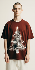 Oversized Red Christmas Tree T-Shirt – Broken Holiday Graphic Tee – Unisex Streetwear Fashion