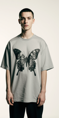 Oversized Grey T-Shirt for Men – Mechanical Butterfly Graphic – Streetwear 