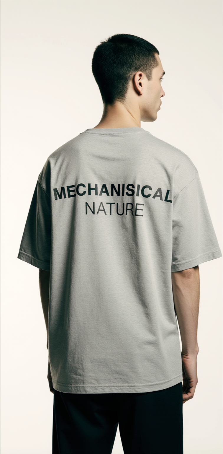 Oversized Grey T-Shirt for Men – Mechanical Butterfly Graphic – Streetwear "Mechanical Nature"