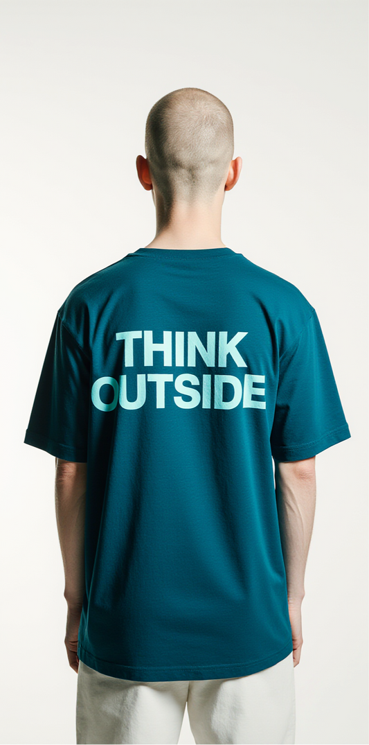 Oversized Teal T-Shirt for Men – Neon Brain Graphic – Streetwear "Think Outside"