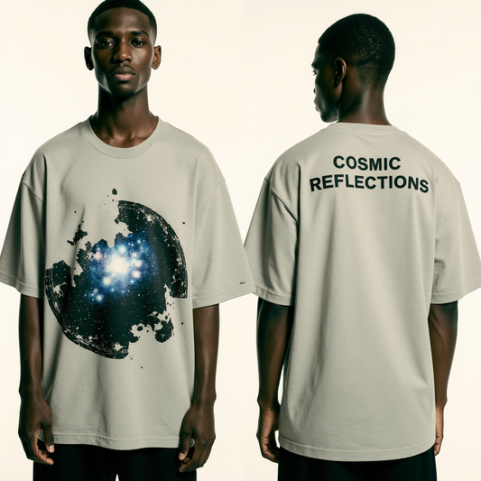 Oversized Grey T-Shirt for Men – Galaxy Splash Graphic – Streetwear "Cosmic Reflections"