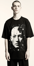 Oversized Black T-Shirt for Men – Cosmic Portrait Graphic – Streetwear 