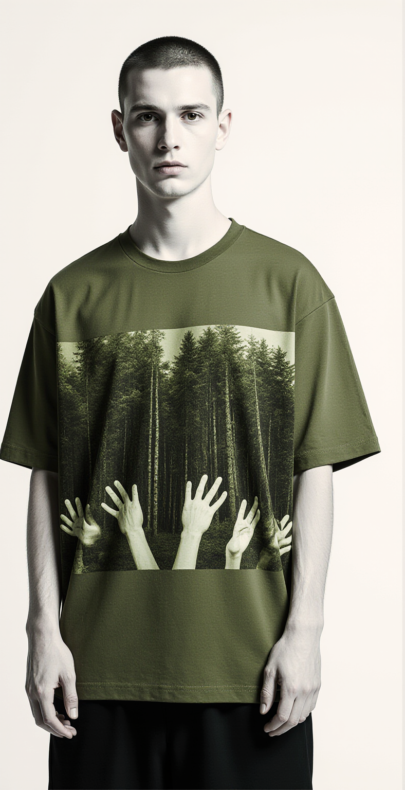 Oversized Green Forest T-Shirt – Forest Flesh Graphic Tee – Unisex Dark Streetwear Fashion